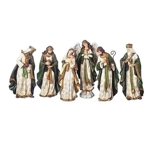 Nativity Scene Set of Six Statues Olive & Gold