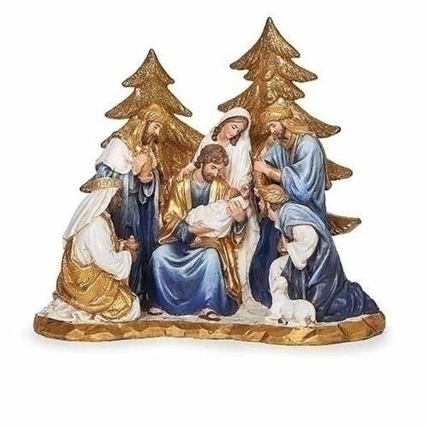 Nativity Scene with Gold Trees Statue
