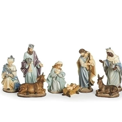 Nativity Set 8 Figurines Blue Set of Statues 10" High