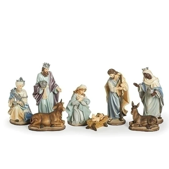 Nativity Set 8 Figurines Blue Set of Statues 10" High - Image 2