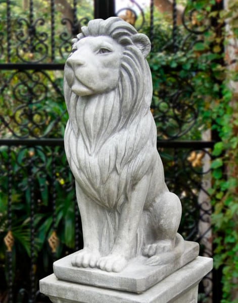 Noble Lion Stone Sculpture 36" High