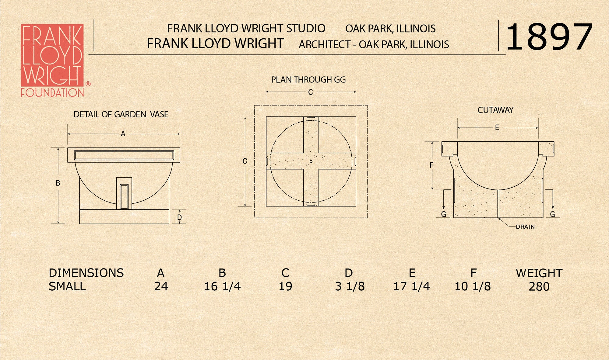 Frank Lloyd Wright Oak Park Studio Architectural Vase Small - Image 2