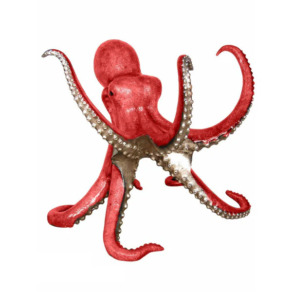 Octopus Table Base Bronze Statue (Coral Red)