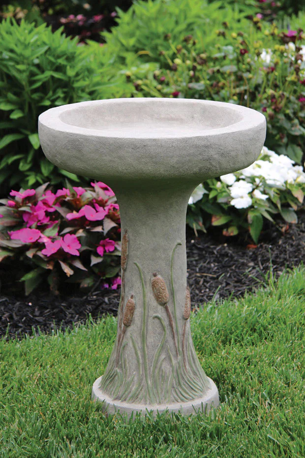 One Piece Cattail Cement Bird Bath 21.75" Tall - Image 2