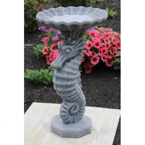 One Piece Seahorse Cement Bird Bath - Image 2