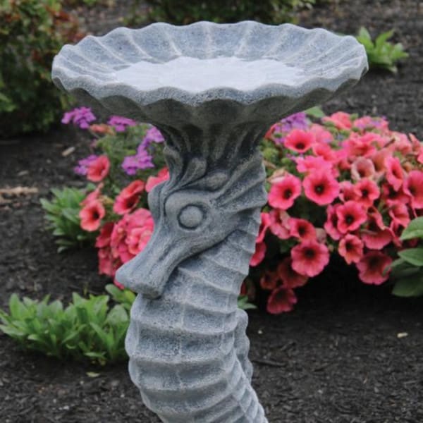 One Piece Seahorse Cement Bird Bath - Image 3