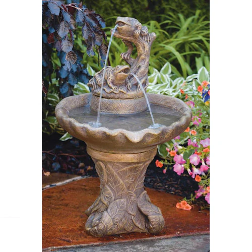 Double Frogs Leaf Pedestal Fountain 35.75" High - Image 2