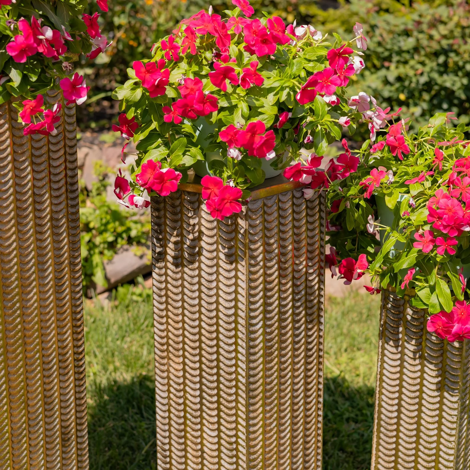 Set of 3 Assorted Dark Gold Metal Decorative Pedestal Pillars 39.5" H - Image 5