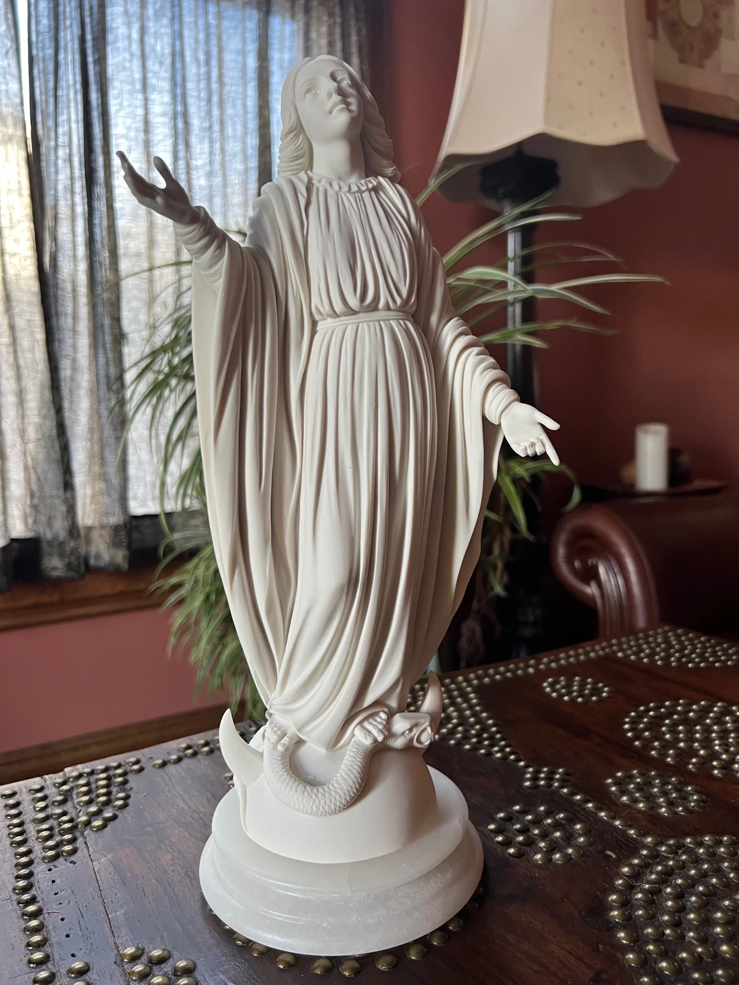 Miraculous Medal Virgin Mary Statue on Marble Base - Image 5