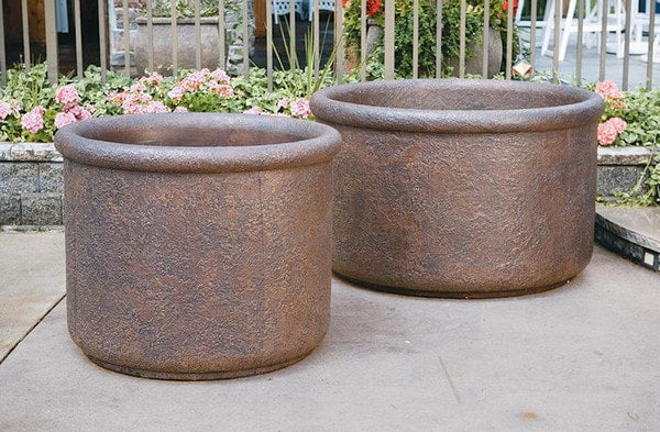 Pair of Urban Round Cement Planters 30" Tall - Image 2