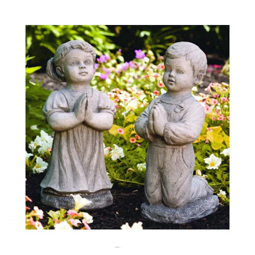 Peaceful Girl & Boy Praying Set Garden Statues - Image 2