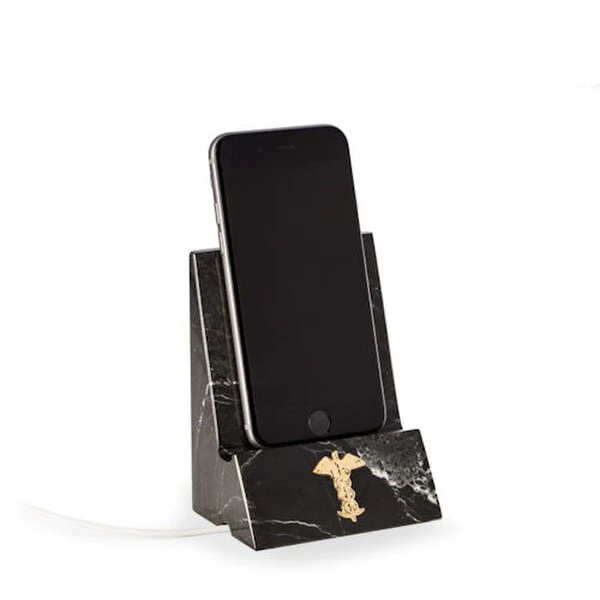 Phone Stand Black Marble Medical Insignia