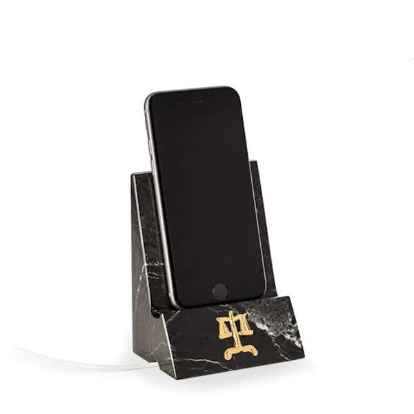 Phone Stand Black Marble Scales Legal Insignia