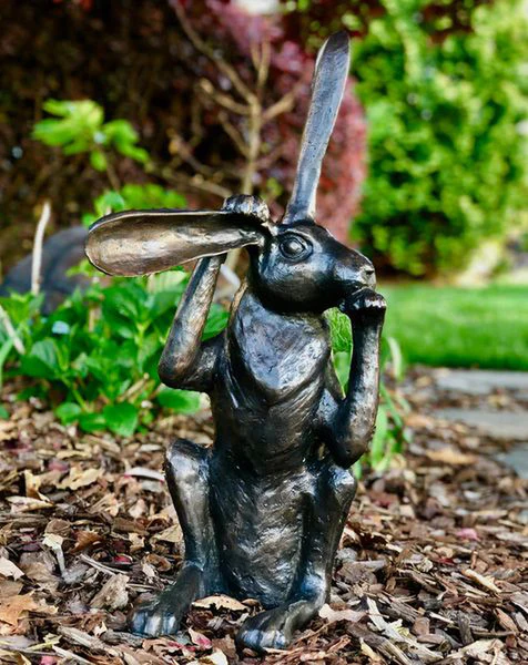 Pondering Bronze Bunny Rabbit Statue - Image 2