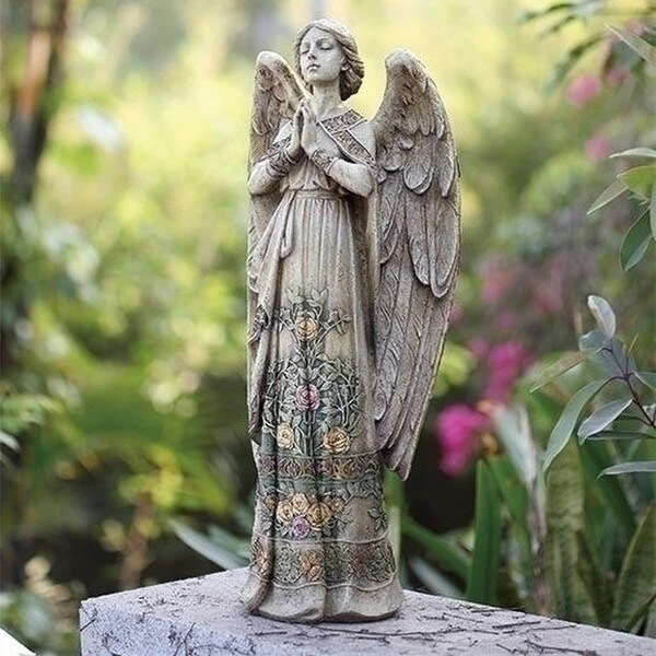 Praying Angel Garden Statue with Floral Gown 24" High - Image 3