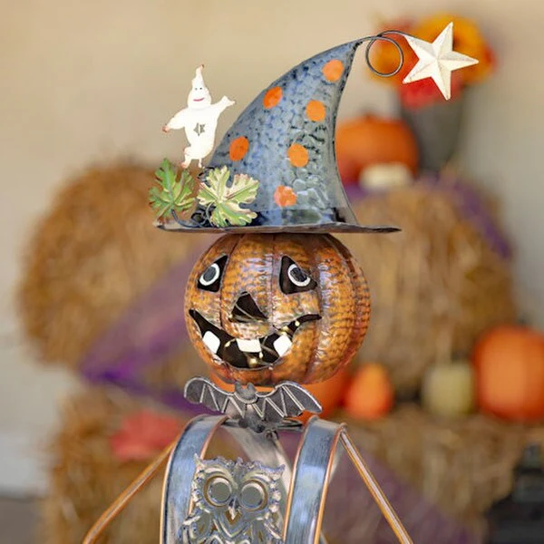Pumpkin Witch with Owl Candy Holder Statue - Image 4