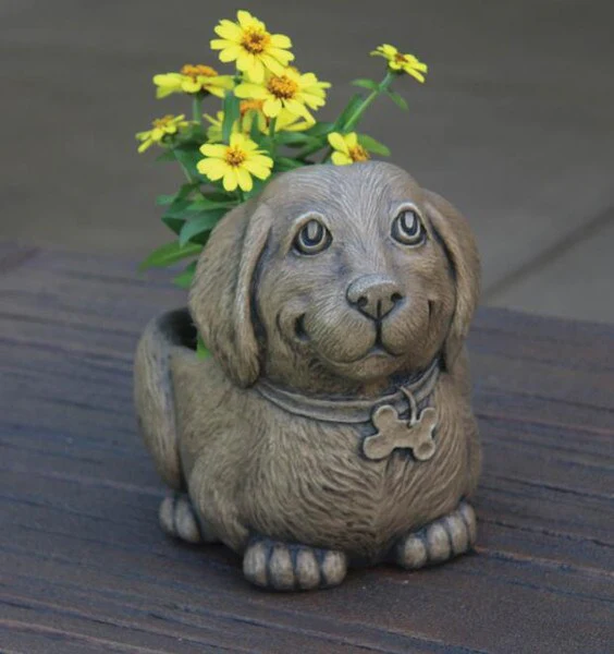 Puppy Planter Waffles Dog Statue
