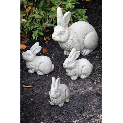 Rabbit Family Set of Four – Cast Stone Garden Bunny Statues - Image 2