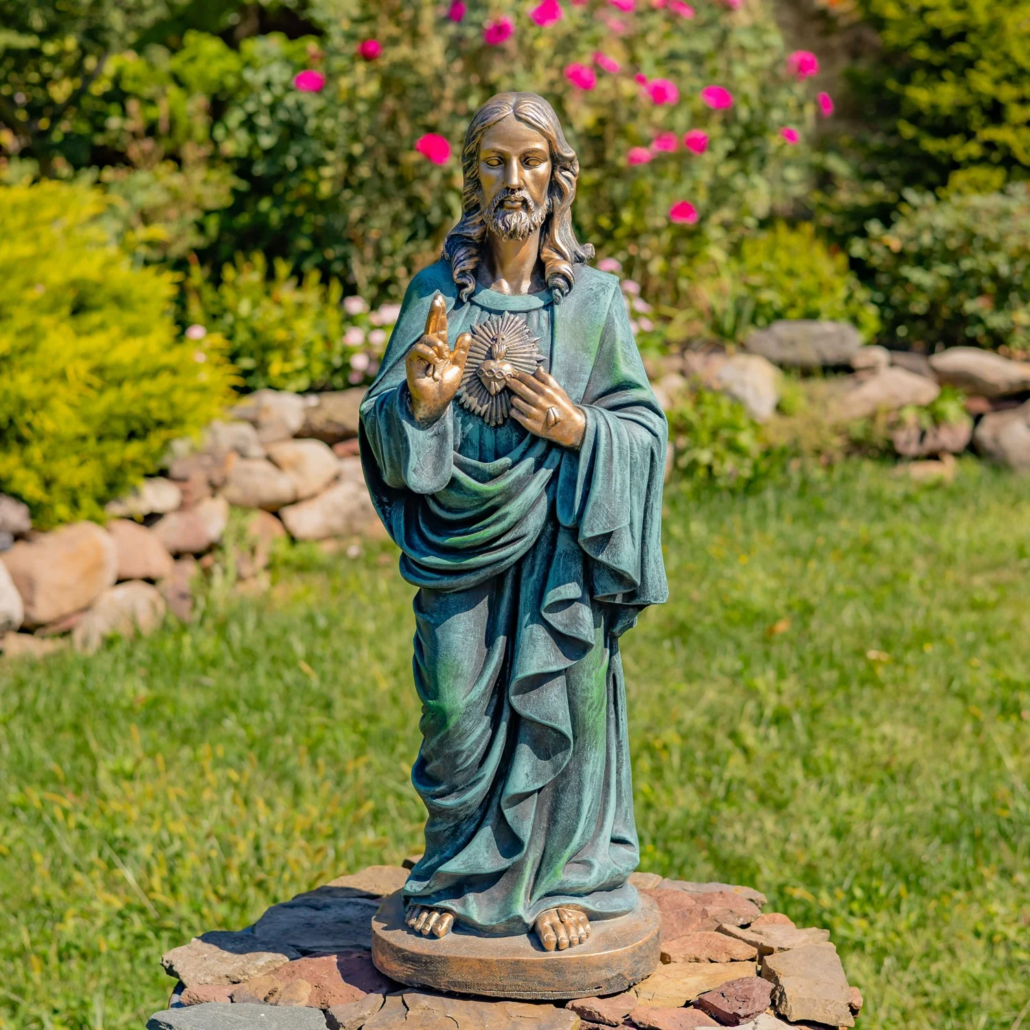 Sacred Heart of Jesus Garden Statue 30" High Antique Bronze