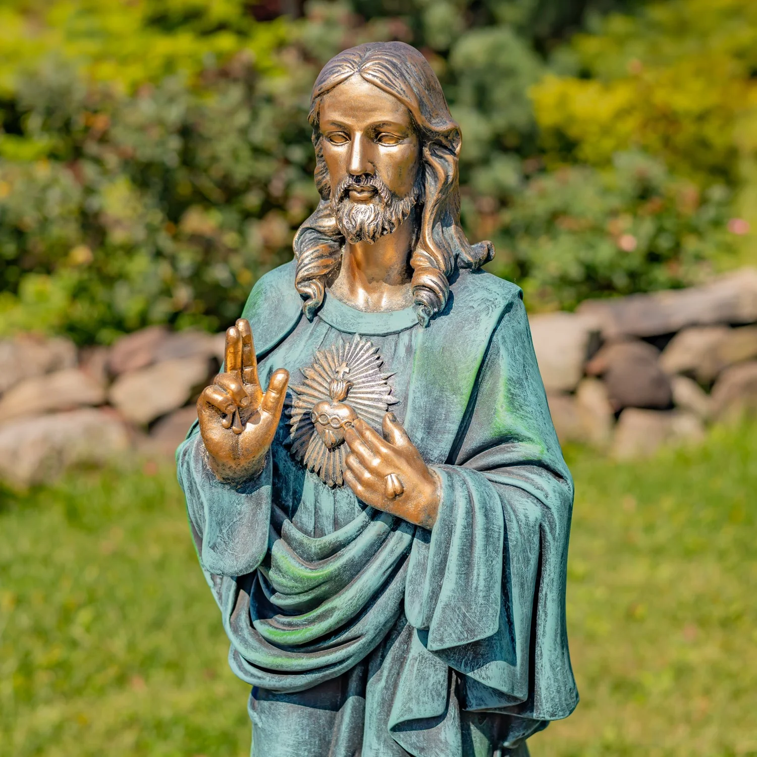 Sacred Heart of Jesus Garden Statue 30" High Antique Bronze - Image 2