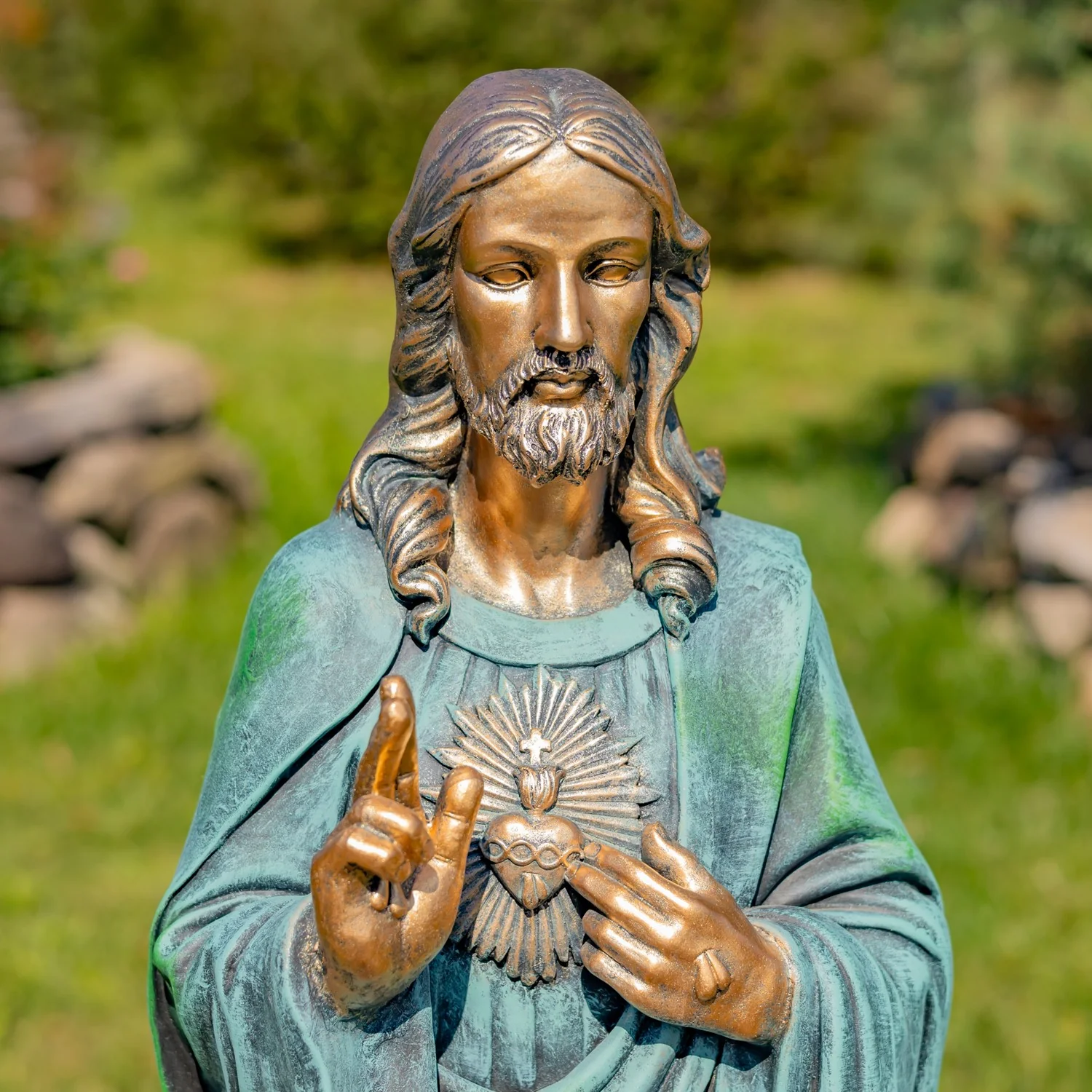 Sacred Heart of Jesus Garden Statue 30" High Antique Bronze - Image 3
