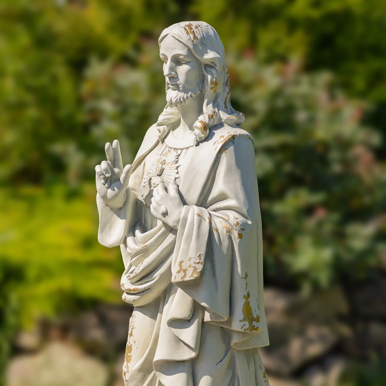 Sacred Heart of Jesus Garden Statue 30" High Antique White - Image 2