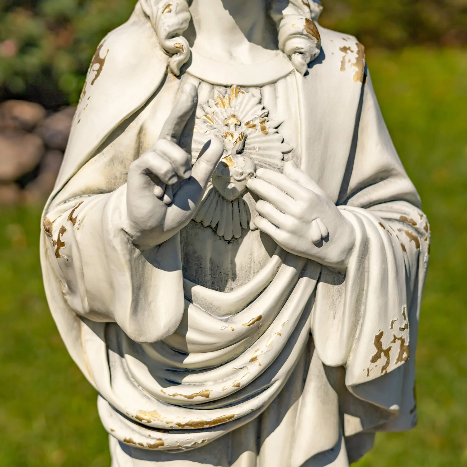 Sacred Heart of Jesus Garden Statue 30" High Antique White - Image 5