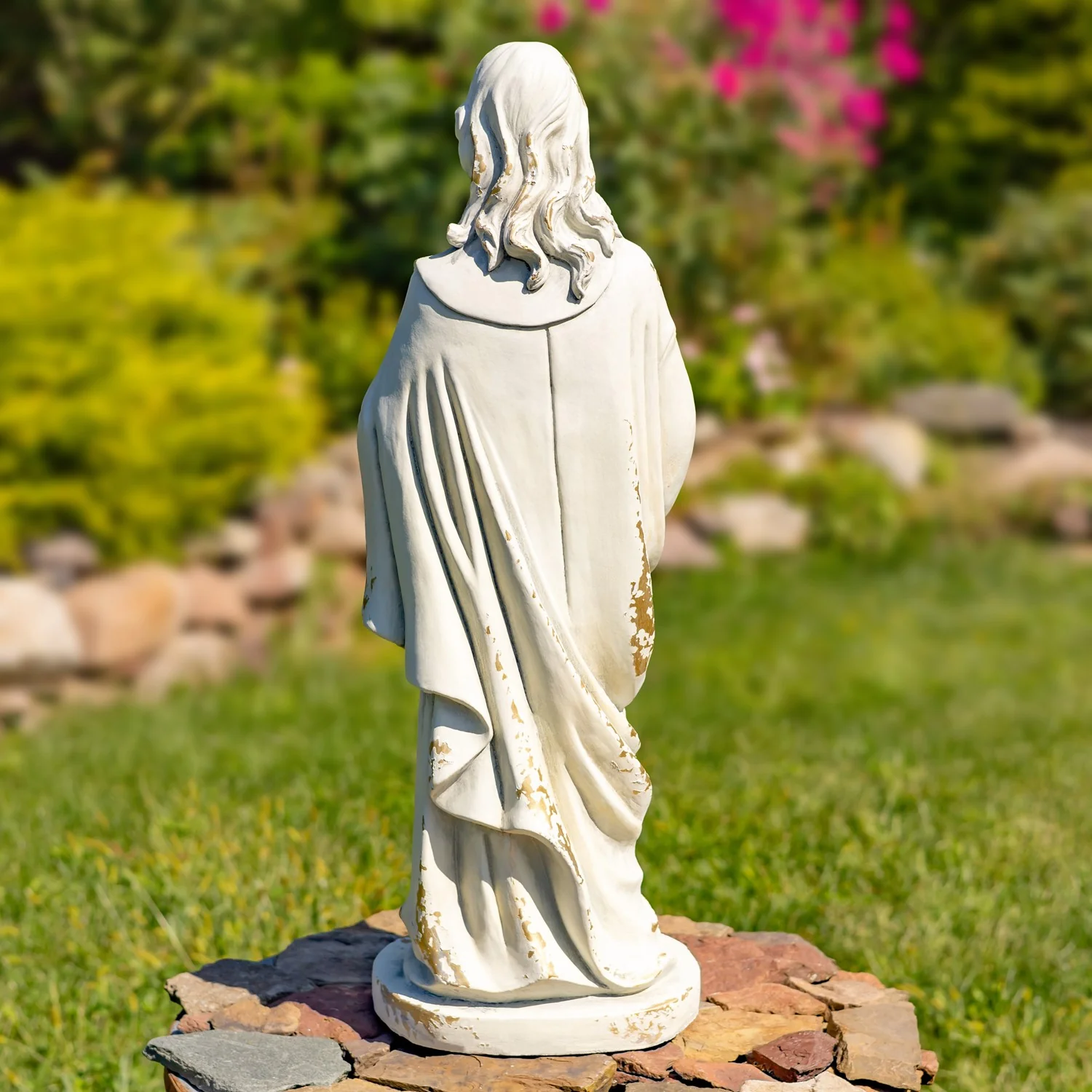 Sacred Heart of Jesus Garden Statue 30" High Antique White - Image 8