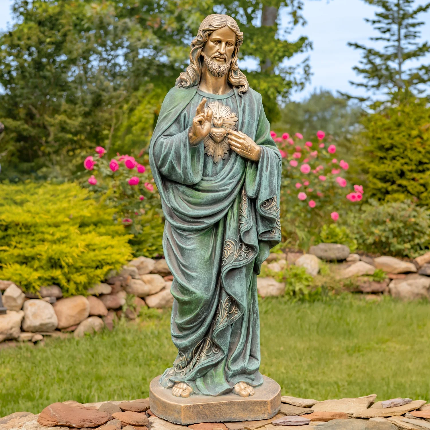 Sacred Heart of Jesus Garden Statue 48" High Antique Bronze
