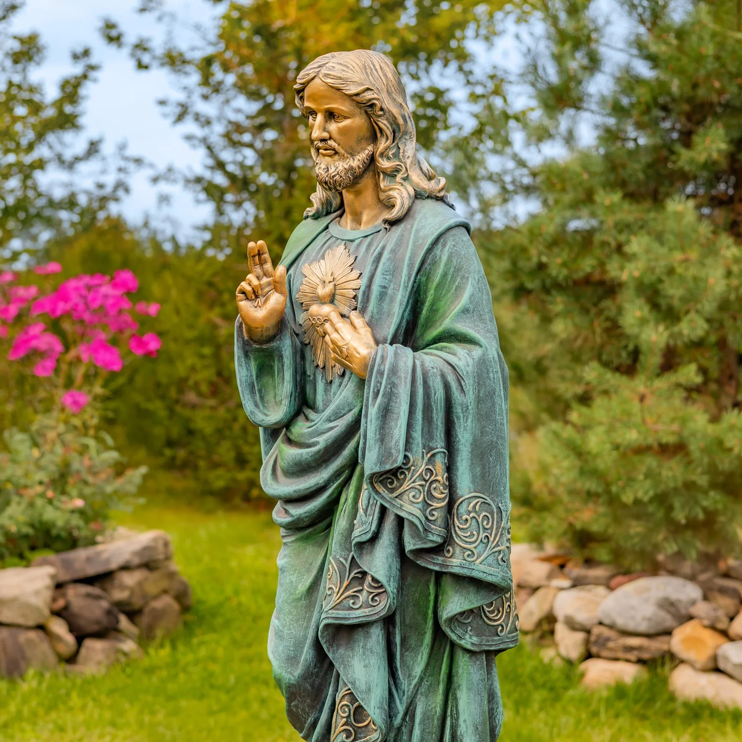 Sacred Heart of Jesus Garden Statue 48" High Antique Bronze - Image 2