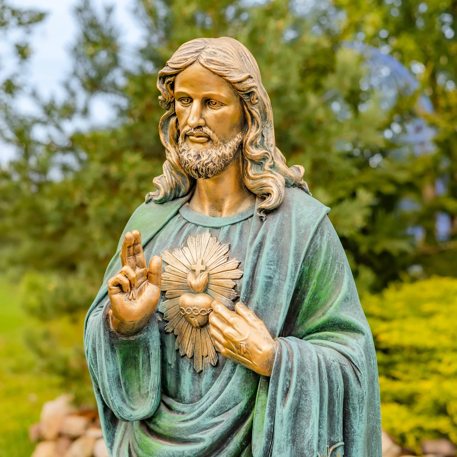 Sacred Heart of Jesus Garden Statue 48" High Antique Bronze - Image 3