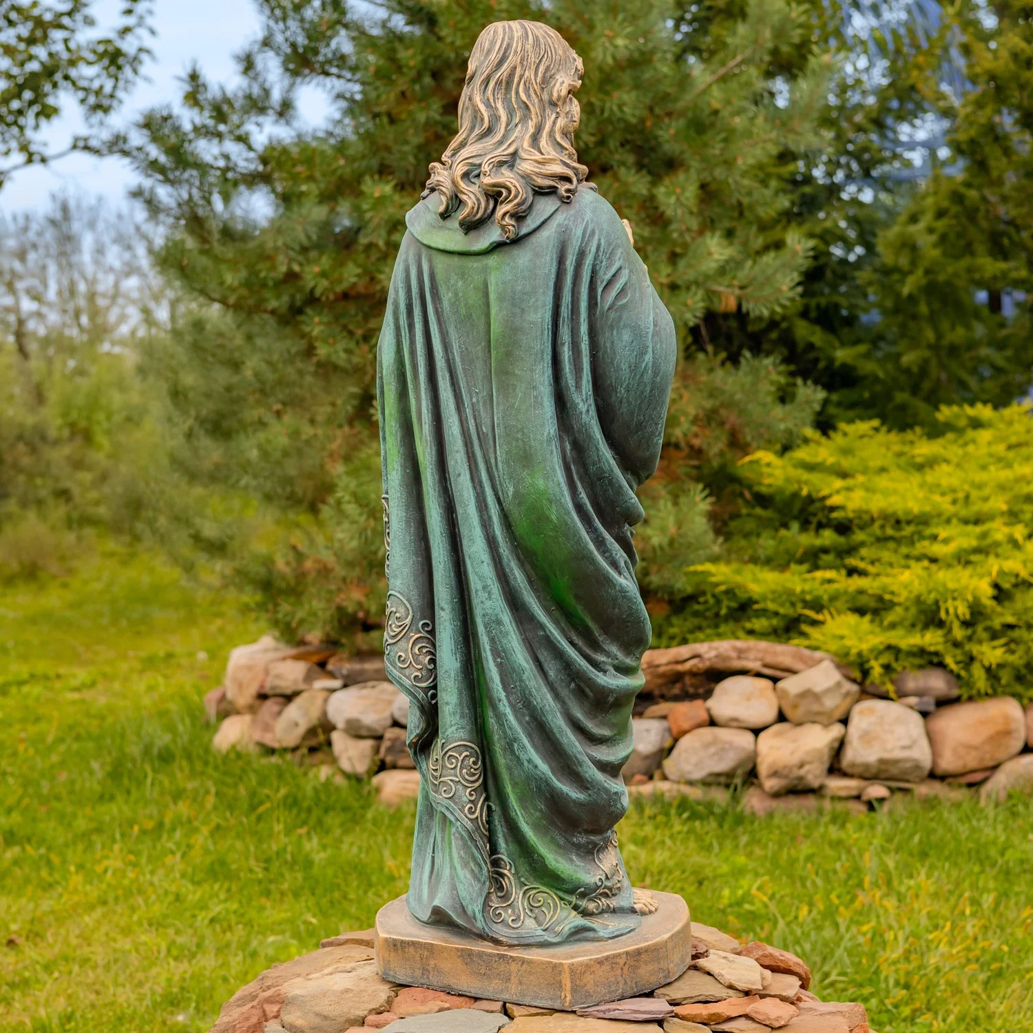 Sacred Heart of Jesus Garden Statue 48" High Antique Bronze - Image 7