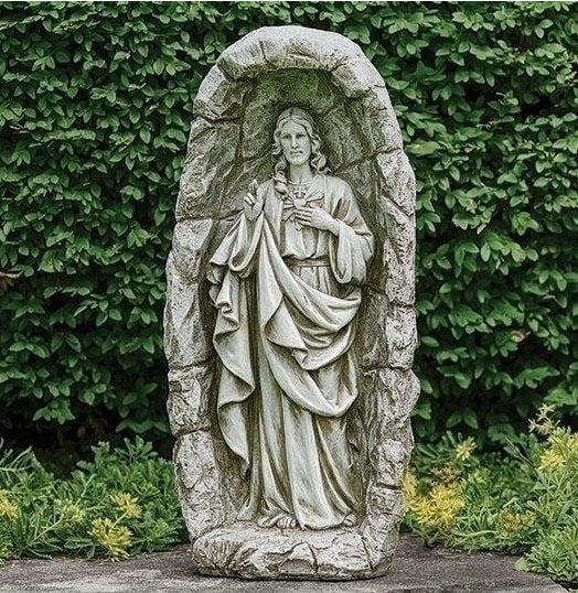 Sacred Heart of Jesus in Grotto Statue Solar Light