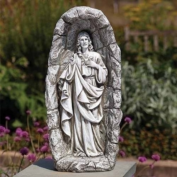 Sacred Heart of Jesus in Grotto Statue Solar Light - Image 2