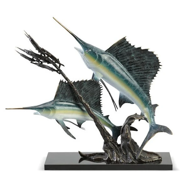 Sailfish Going After Ballyhoo Sculpture - Image 2