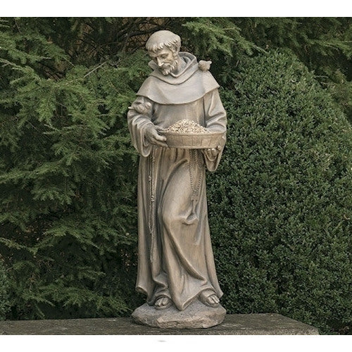 Saint Francis Patron Offering Bird Feeder Statue 44.5" H