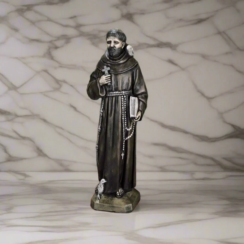 Saint Francis with Bible & Cross Garden Statue 24" High - Image 4