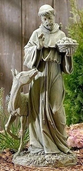Saint Francis with Horse and Basket of Apples Sculpture 25.5" High - Image 3