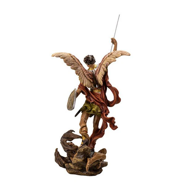 Saint Michael Spearing Devil Statue Colored 19.7" H - Image 2