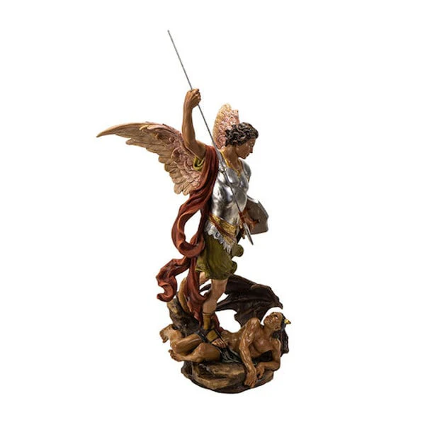 Saint Michael Spearing Devil Statue Colored 19.7" H - Image 4