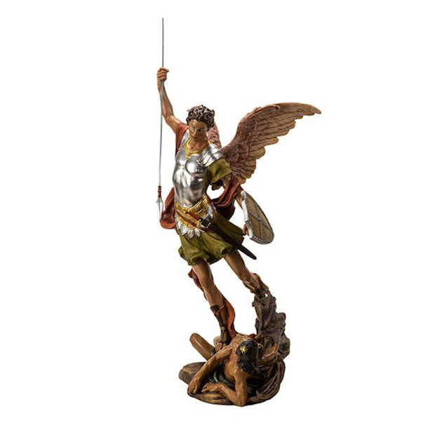 Saint Michael Spearing Devil Statue Colored 19.7" H - Image 5