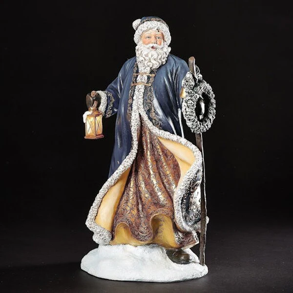 Santa Illuminated Lantern with Wreath Statue