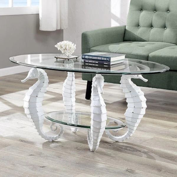 Seahorse Glass Top Cocktail Sculptural Table