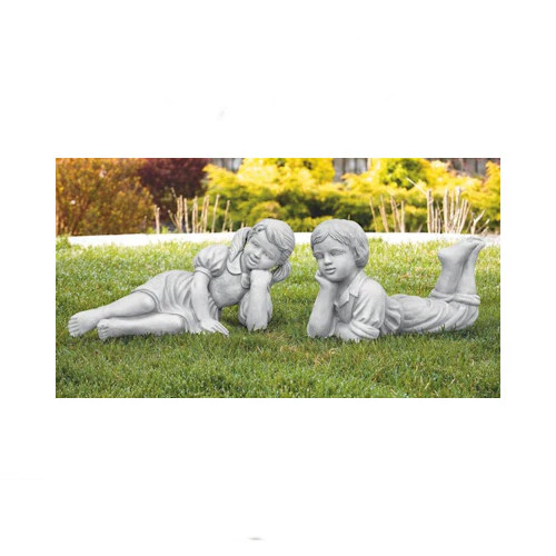 Seedlings Reclining Girl & Boy Cement Garden Statues - Image 2