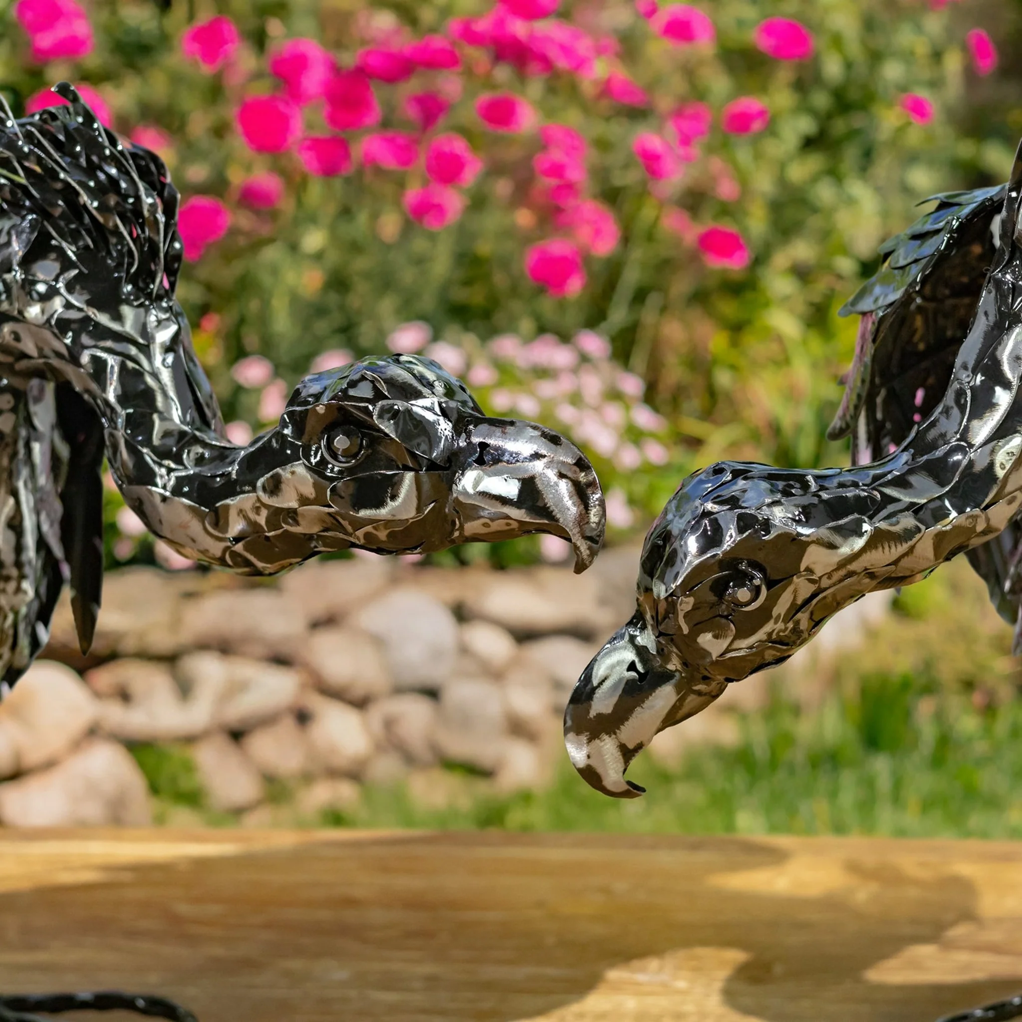 Set of 2 Galvanized Iron Vulture Sculptures Scavengers 18.5" H - Image 2