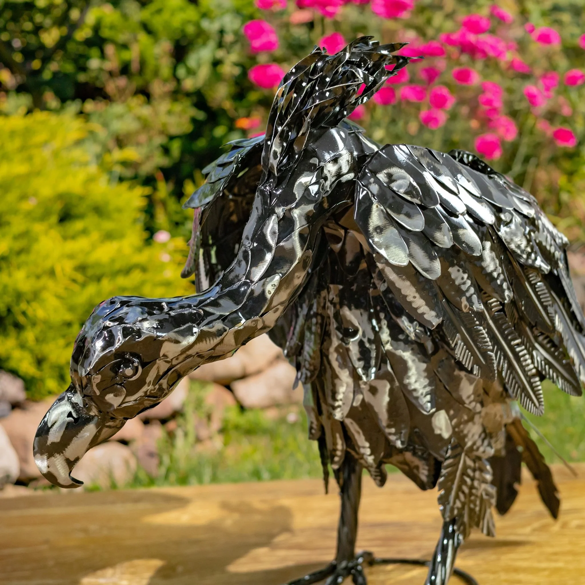 Set of 2 Galvanized Iron Vulture Sculptures Scavengers 18.5" H - Image 4