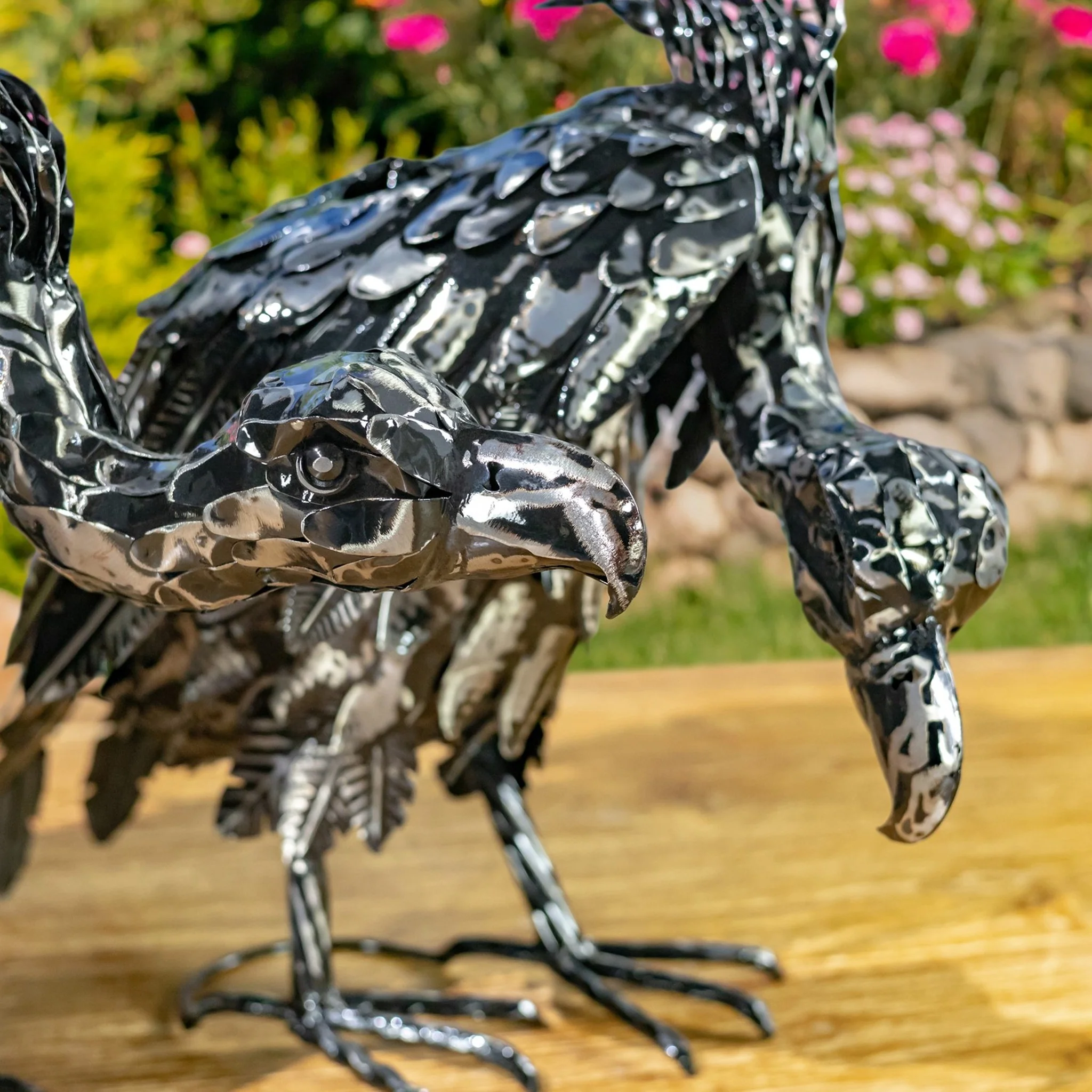 Set of 2 Galvanized Iron Vulture Sculptures Scavengers 18.5" H - Image 6