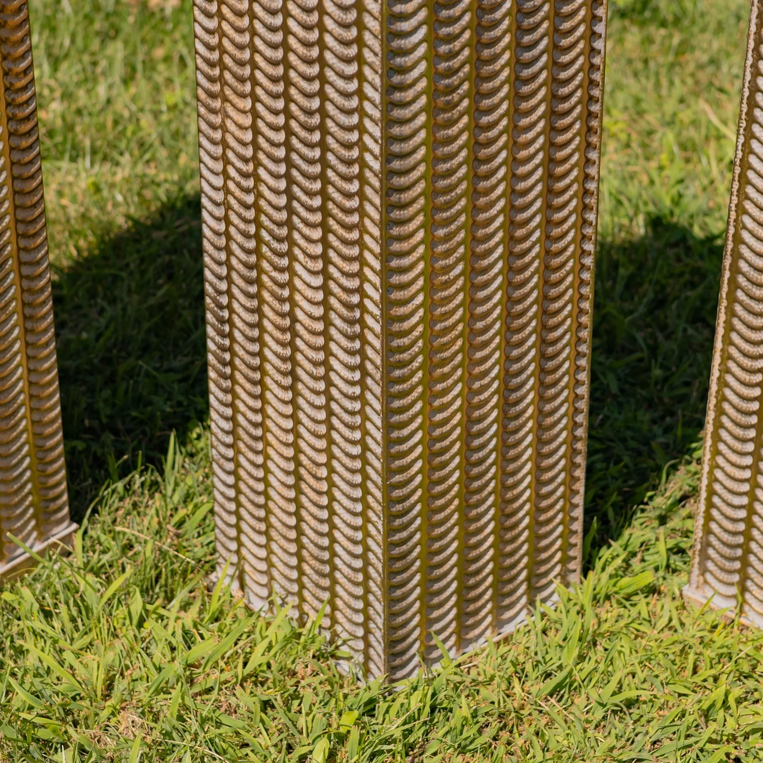 Set of 3 Assorted Frosted Gold Metal Decorative Pedestal Pillars 39.5" H - Image 6