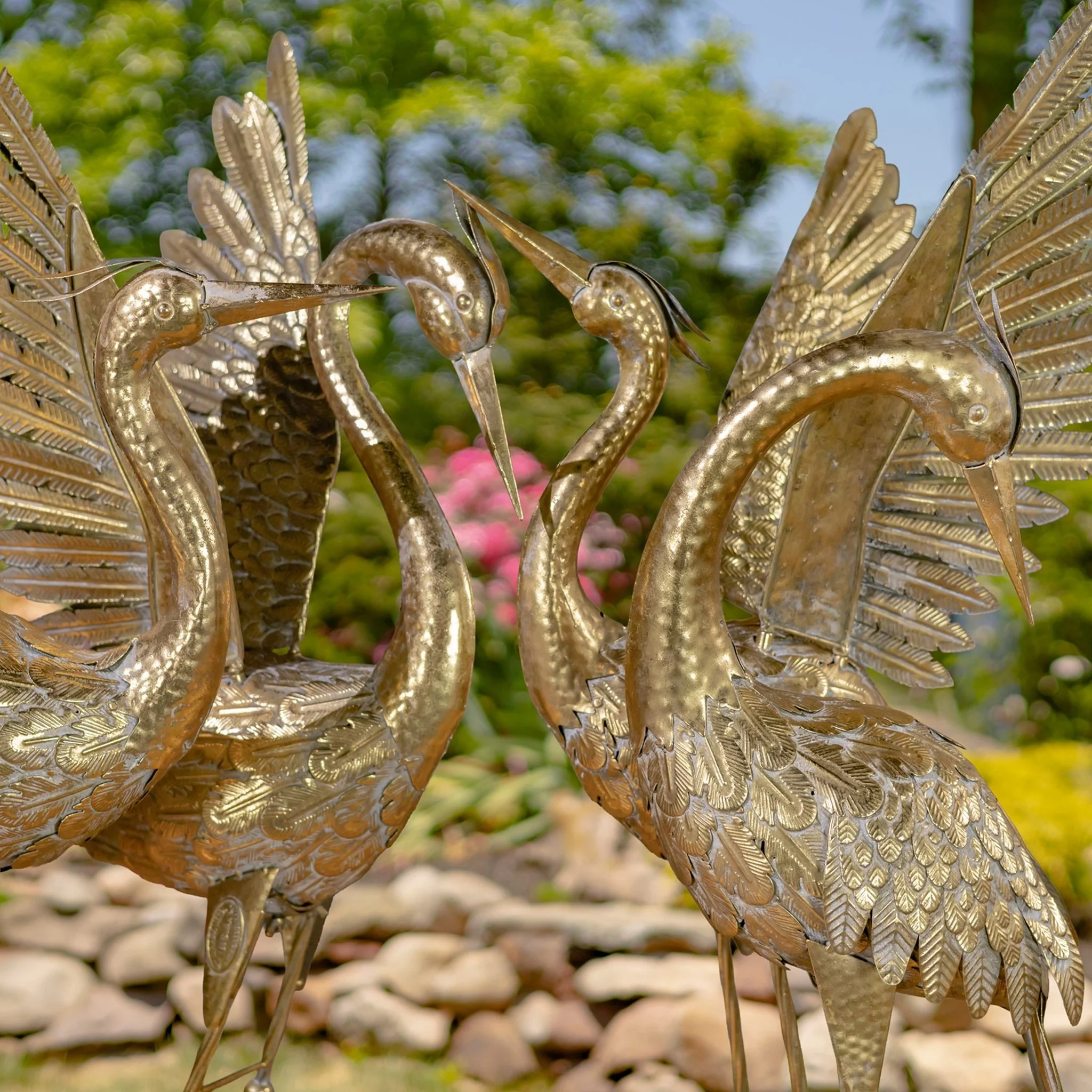 Set of 4 Assorted Metallic Gold Heron Garden Sculptures 39" H - Image 2