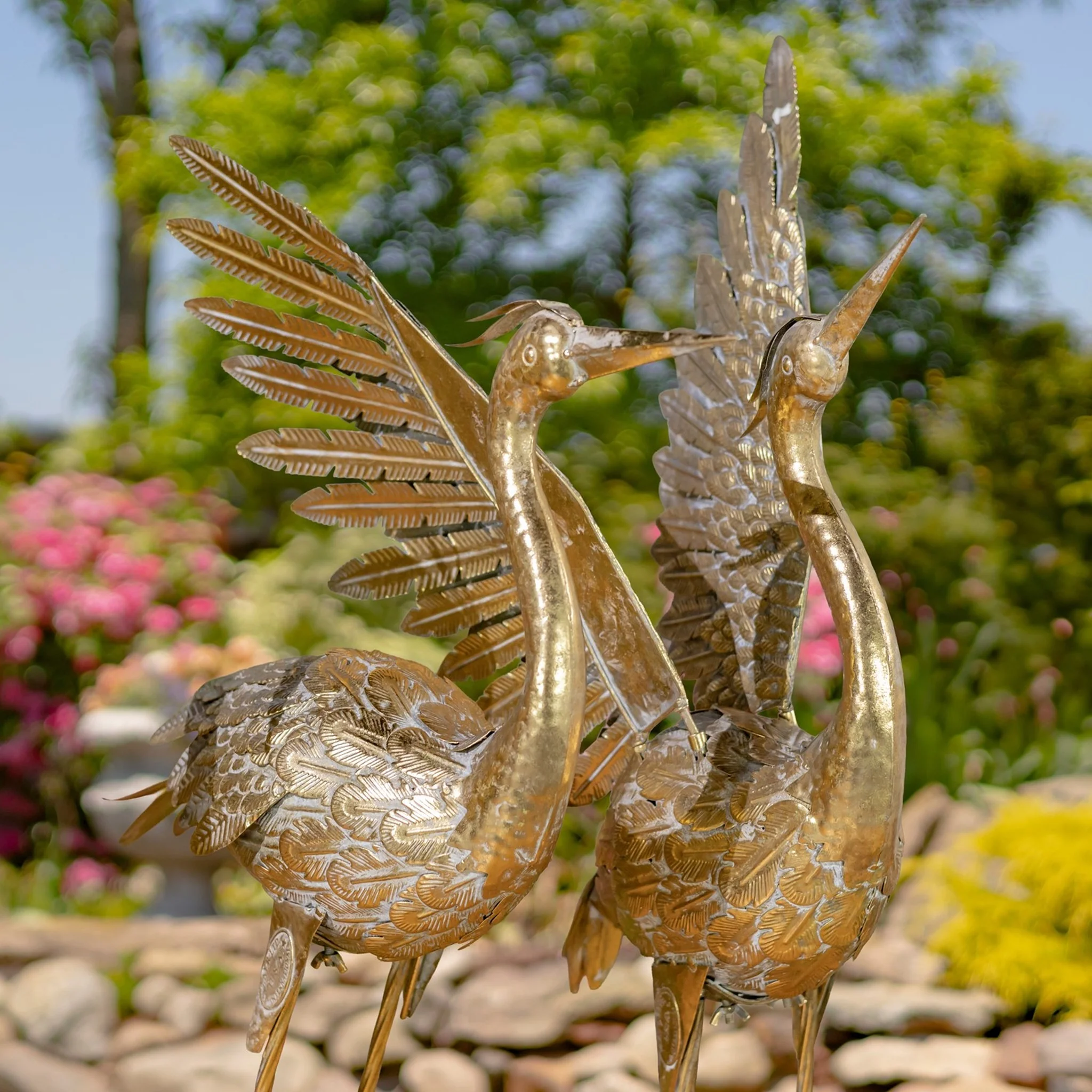 Set of 4 Assorted Metallic Gold Heron Garden Sculptures 39" H - Image 3